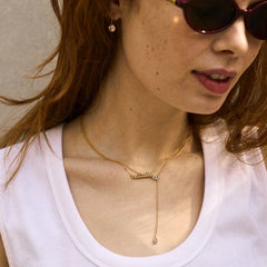 Evil Eye Lariat Necklace - Gold/Pavé