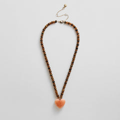 Semi-Precious Heart Necklace - Smoky Quartz/Tiger's Eye