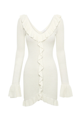 Karolina Knit Mini Dress With Frill - White