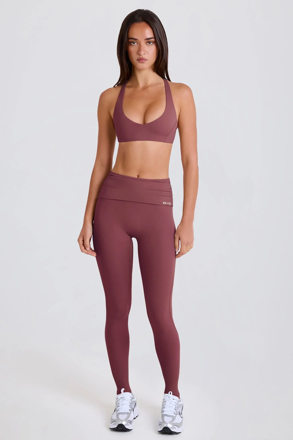 Foldover Mid-Rise Stirrup Leggings in Acai