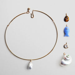 Kacey Removable Charm Collar Necklace - Gold/Pearl