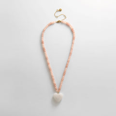Semi-Precious Heart Necklace - White Quartz/Smoky Quartz