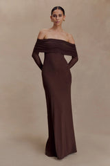 Josie Off Shoulder Mesh Maxi Dress - Dark Brown