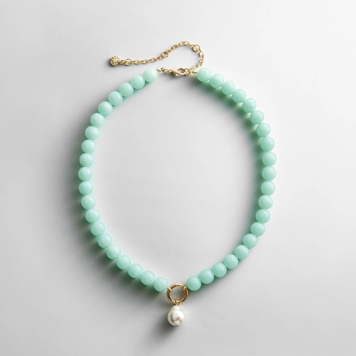 Janette Beaded Ring Necklace - Aqua