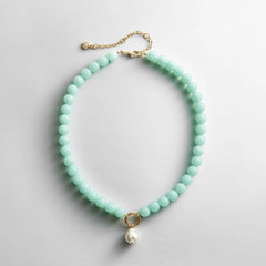 Janette Beaded Ring Necklace - Aqua
