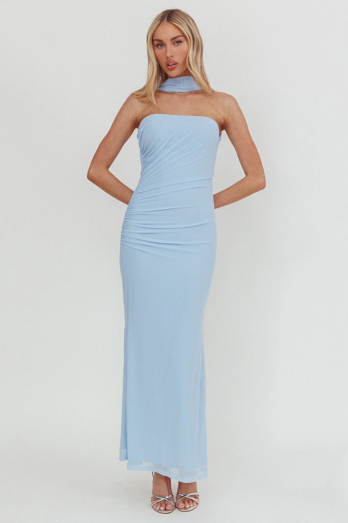 Truth Be Told Reverse Halter Maxi Dress Blue