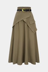 Belted Asymmetrical Ruched High Waist Skirt
