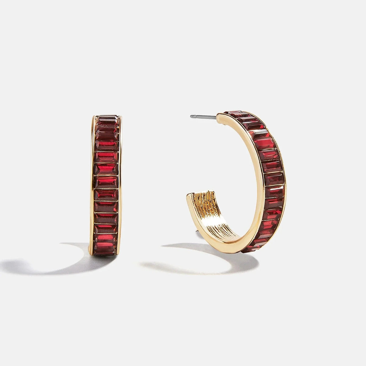 Game Day Baguette Hoop Earrings - Dark Red