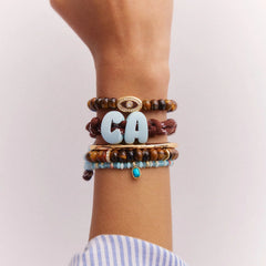 Knotty Enamel Initial Custom Bracelet - Brown/Blue Double Letter