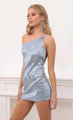 Disco Sequin One Shoulder Dress in Blue