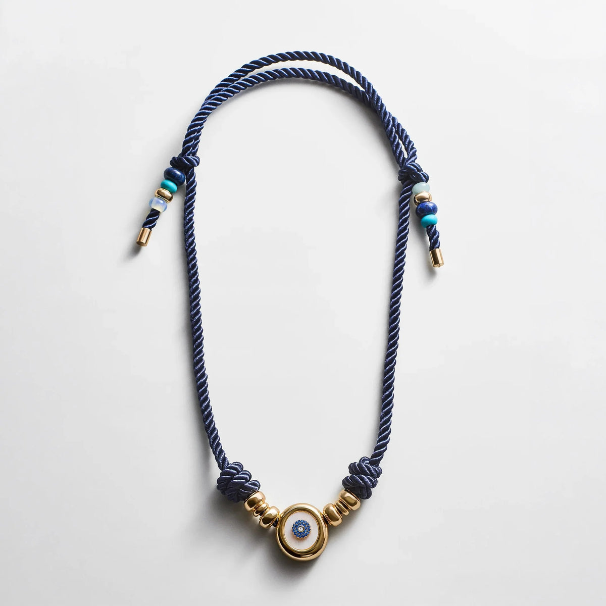 Eye Candy Evil Eye Cord Necklace - Gold/Blue