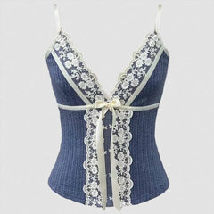 Ribbon Bow Lace Trim Camisole Tops