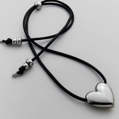 Millie Bubble Heart Cord Necklace - Silver