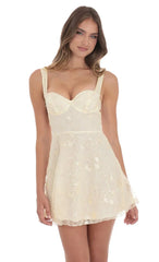 Sequin Embroidered A-Line Dress in Cream