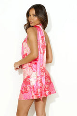 Sale-Dress Luxe Arrival Satin Mini Dress Pink Print