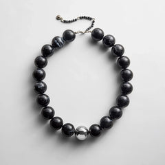 Jane Beaded Necklace - Obsidian/Silver Bead