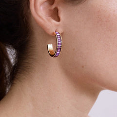 Game Day Baguette Hoop Earrings - Dark Purple