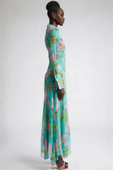 Vira Green Printed Single Breasted Maxi Dress