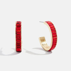 Game Day Baguette Hoop Earrings - Red