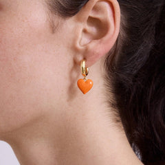 Game Day Heart Drop Earrings - Orange
