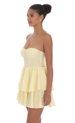 Jacquard Corset Mini Dress in Yellow