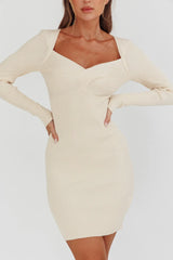 Maribeth Long Sleeve Ribbed Knit Mini Dress Cream