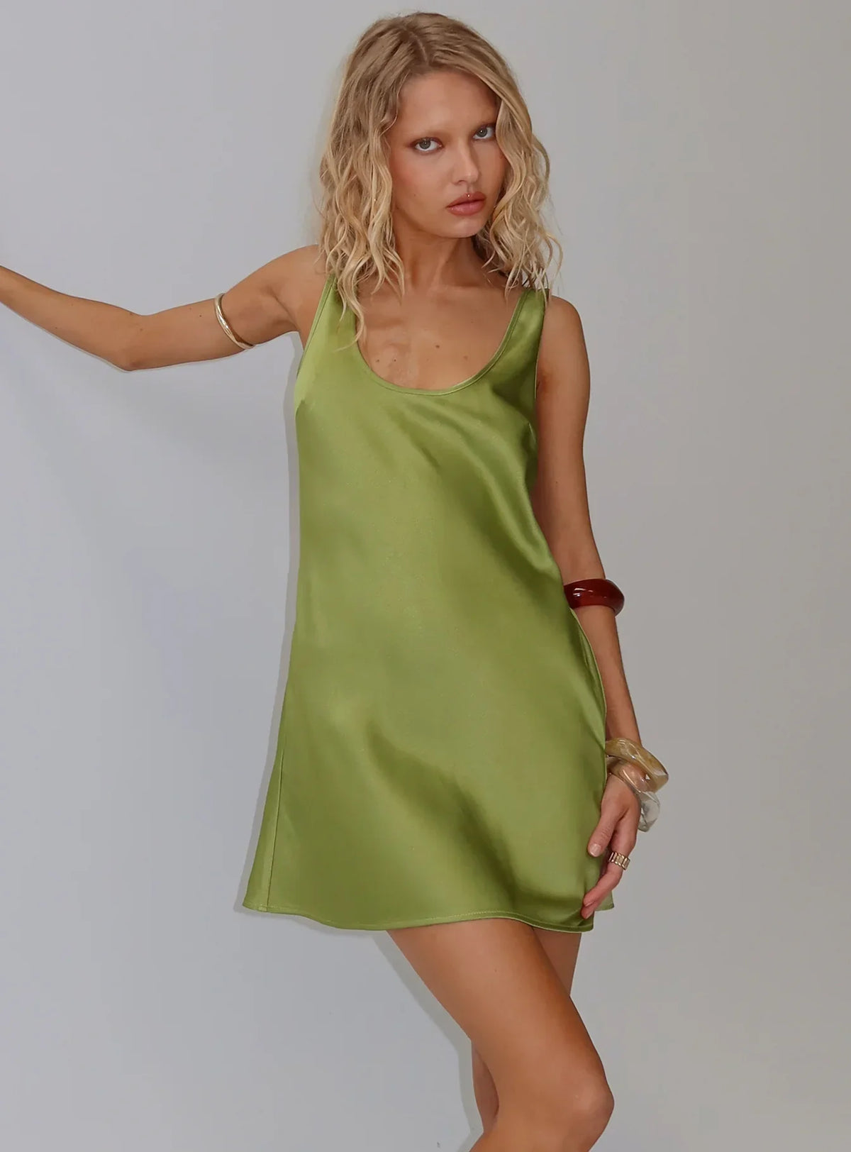 Kalyssia Tie Back Shift Mini Dress Green