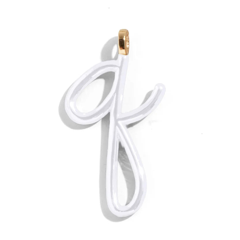 Custom Pure White Enamel Script Letter Charm - Q