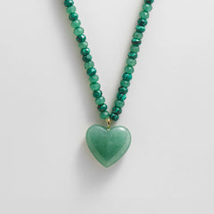 Semi-Precious Heart Necklace - Light Jade/Malachite
