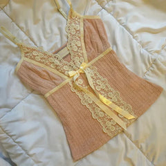 Ribbon Bow Lace Trim Camisole Tops