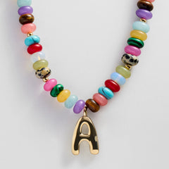 Semi-Precious Bubble Initial Necklace - Multi