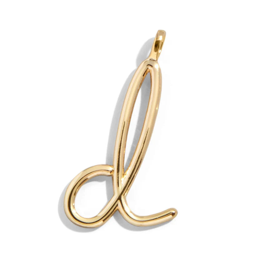 Custom Gold Enamel Script Letter Charm - D