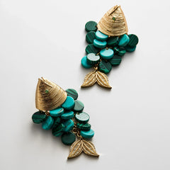 Ripple Effect Fish Earrings - Gold/Malachite
