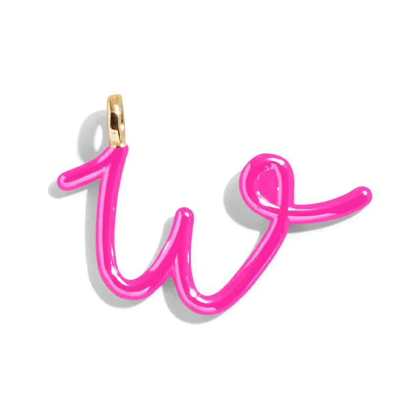 Custom Hot Pink Enamel Script Letter Charm - W
