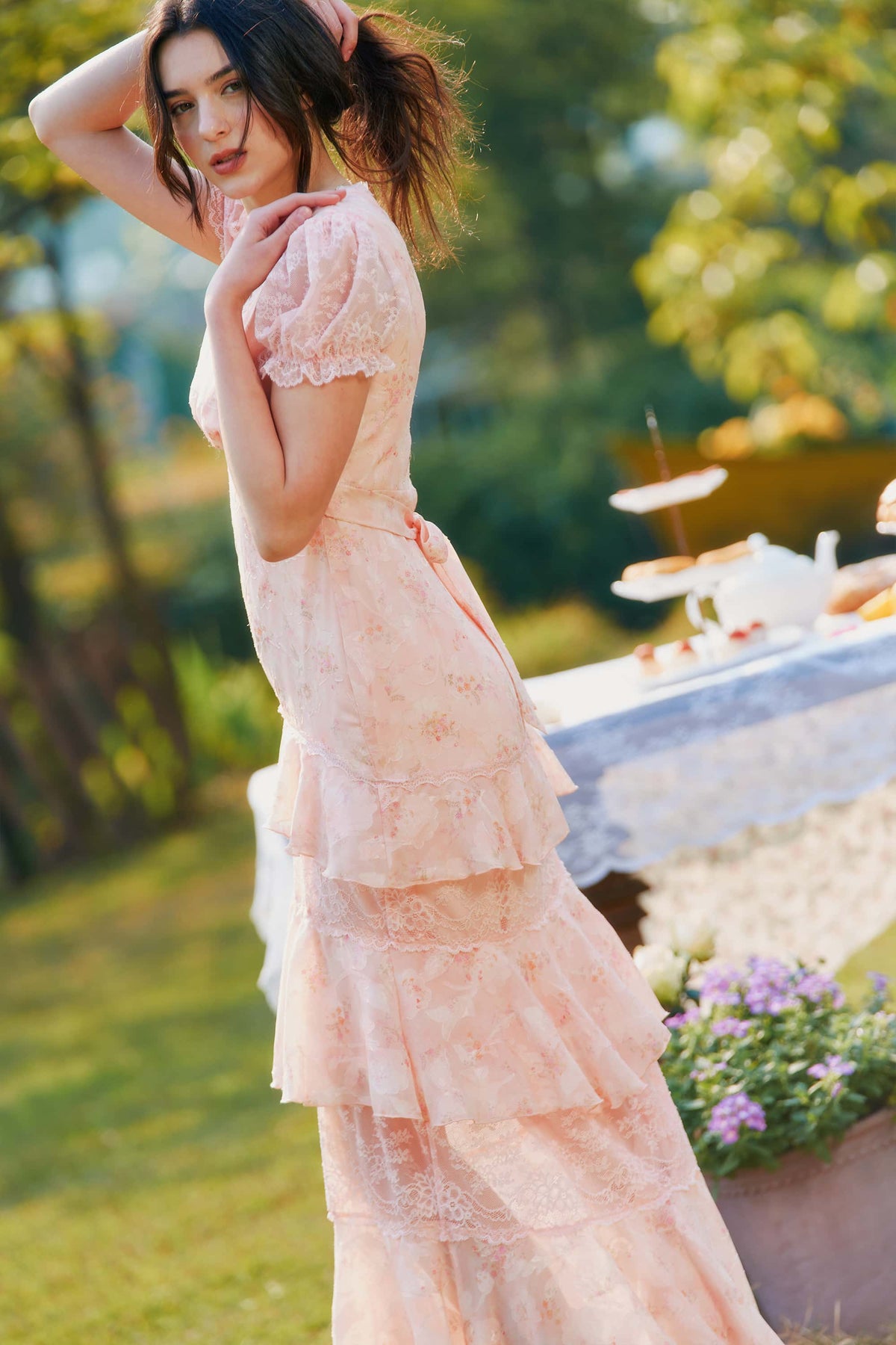 Catalina Chiffon Lace Floral Maxi Dress