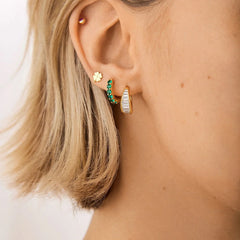 14K Gold Birthstone Huggie Earrings - Emerald