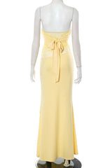 Yellow Twist Sheer Fitted Long Dress