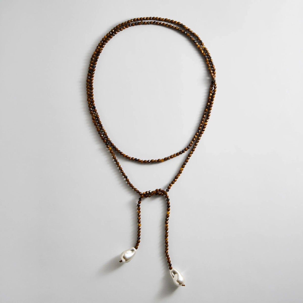 Semi-Precious Pearl Wrap Necklace - Tiger's Eye