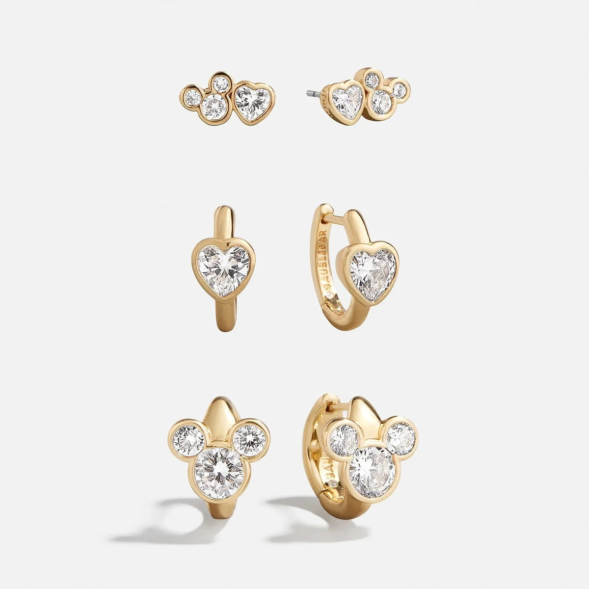 Disney Cubic Zirconia Heart Earring Set - Gold/Pavé