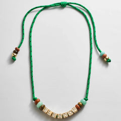 Custom Block Letter Semi-Precious Paracord Necklace - Green