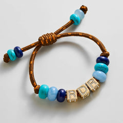 Custom Block Letter Semi-Precious Paracord Bracelet - Brown